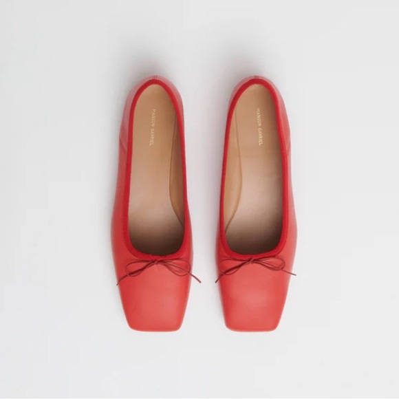 Mansur Gavriel Red Leather Square-Toe Flats - Picture 4 of 4